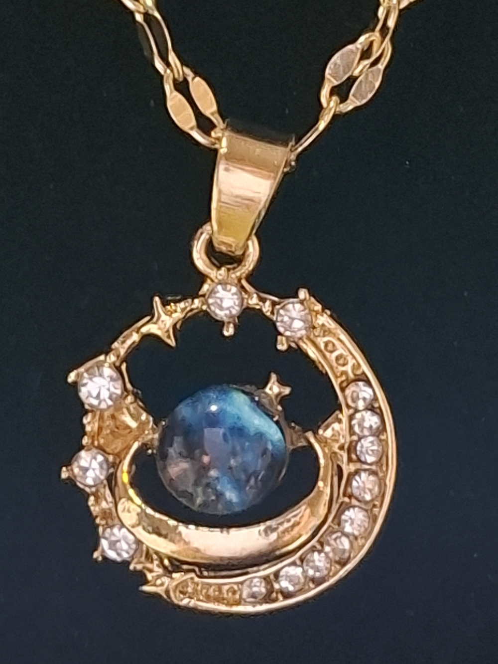 Gold-Tone Moon & Blue Opal Necklace